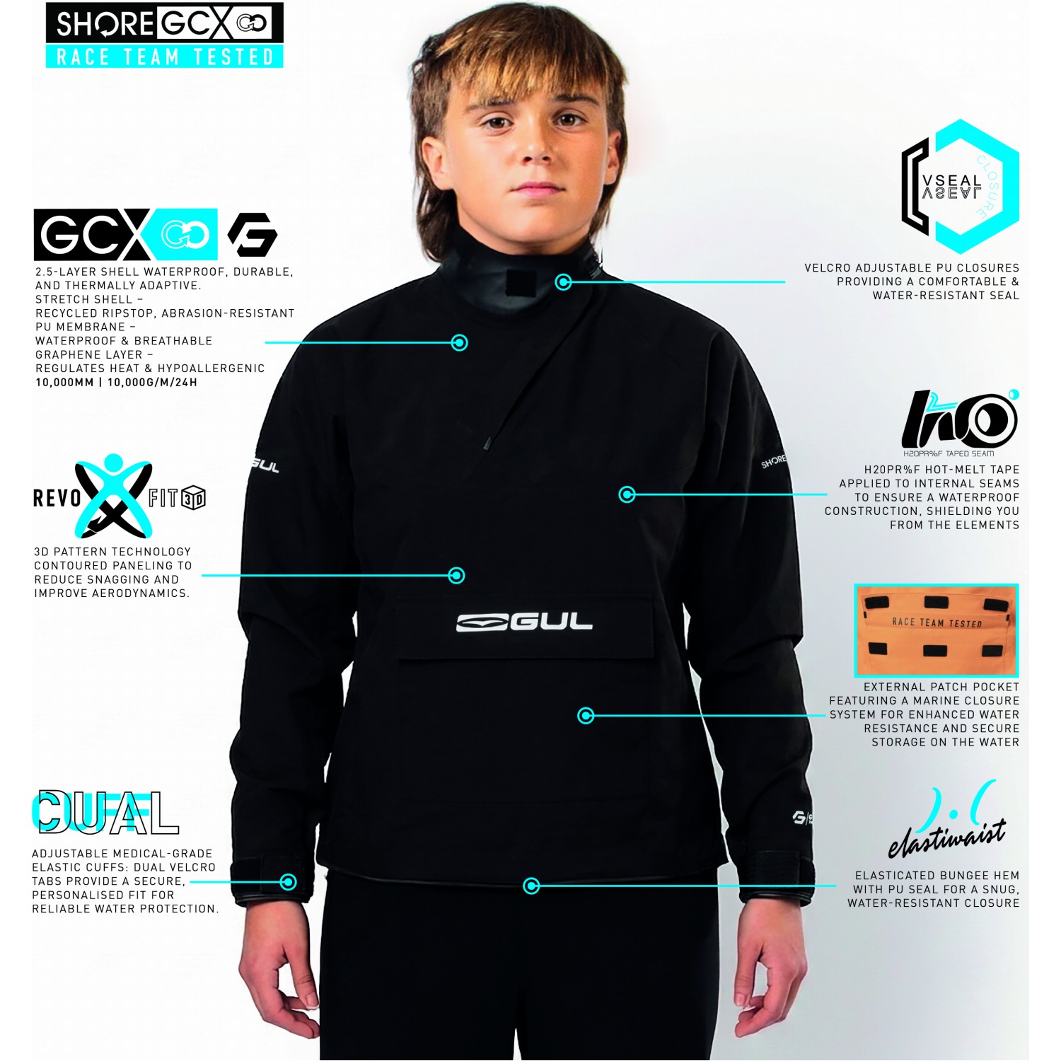 Gul Junior Shore Recore Graphene Taped Spray Top 2026 - Schwarz St0030
