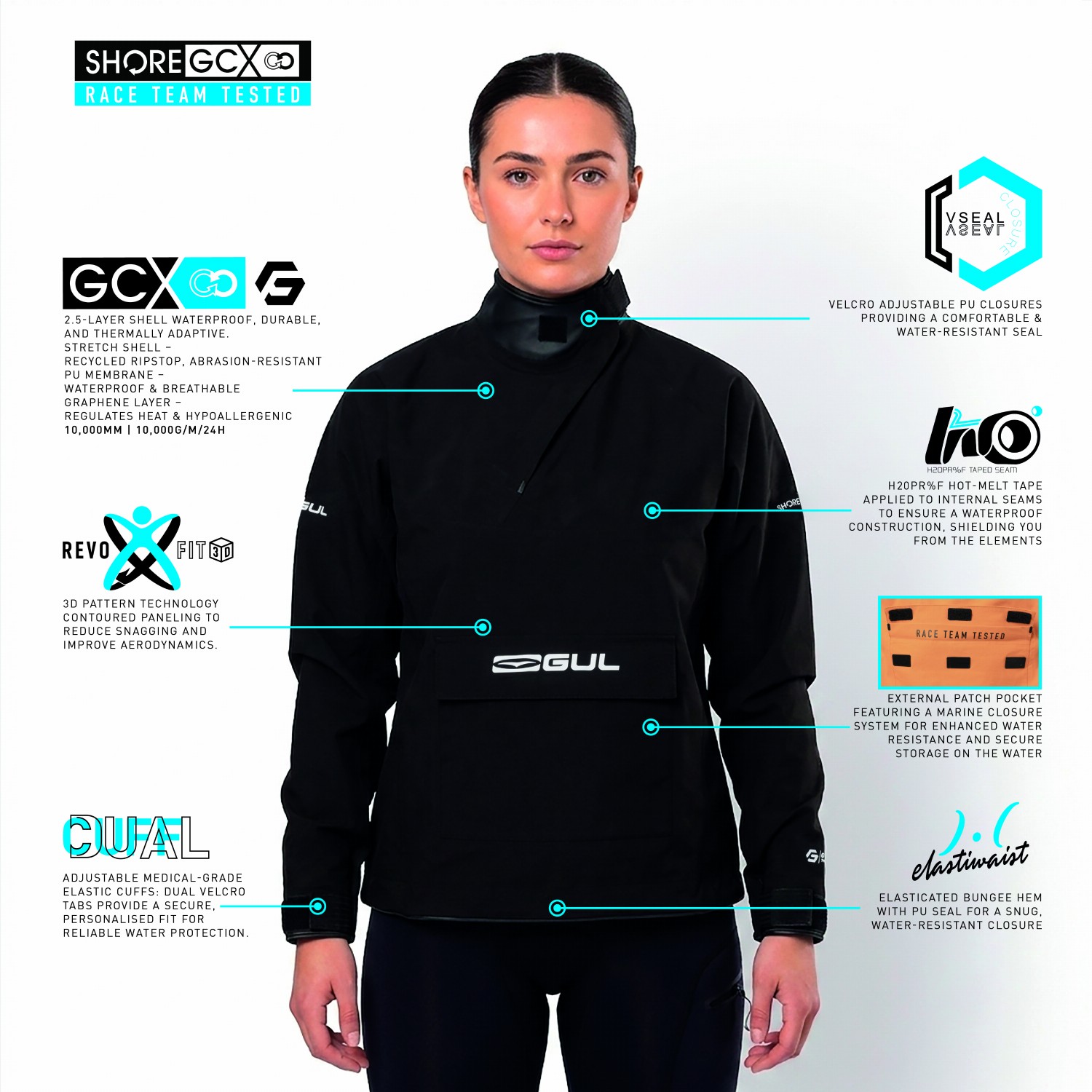 Gul Shore Recore Graphene Taped Spray Top 2026 - Schwarz St0030