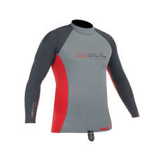 Gul Xola Mens Long Sleeve Rashguard  - Dunkelgrau / Rot