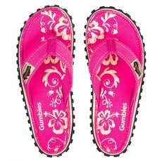 Gumbies Womens Islander Canvas Flip Flops - Pink Hibiscus